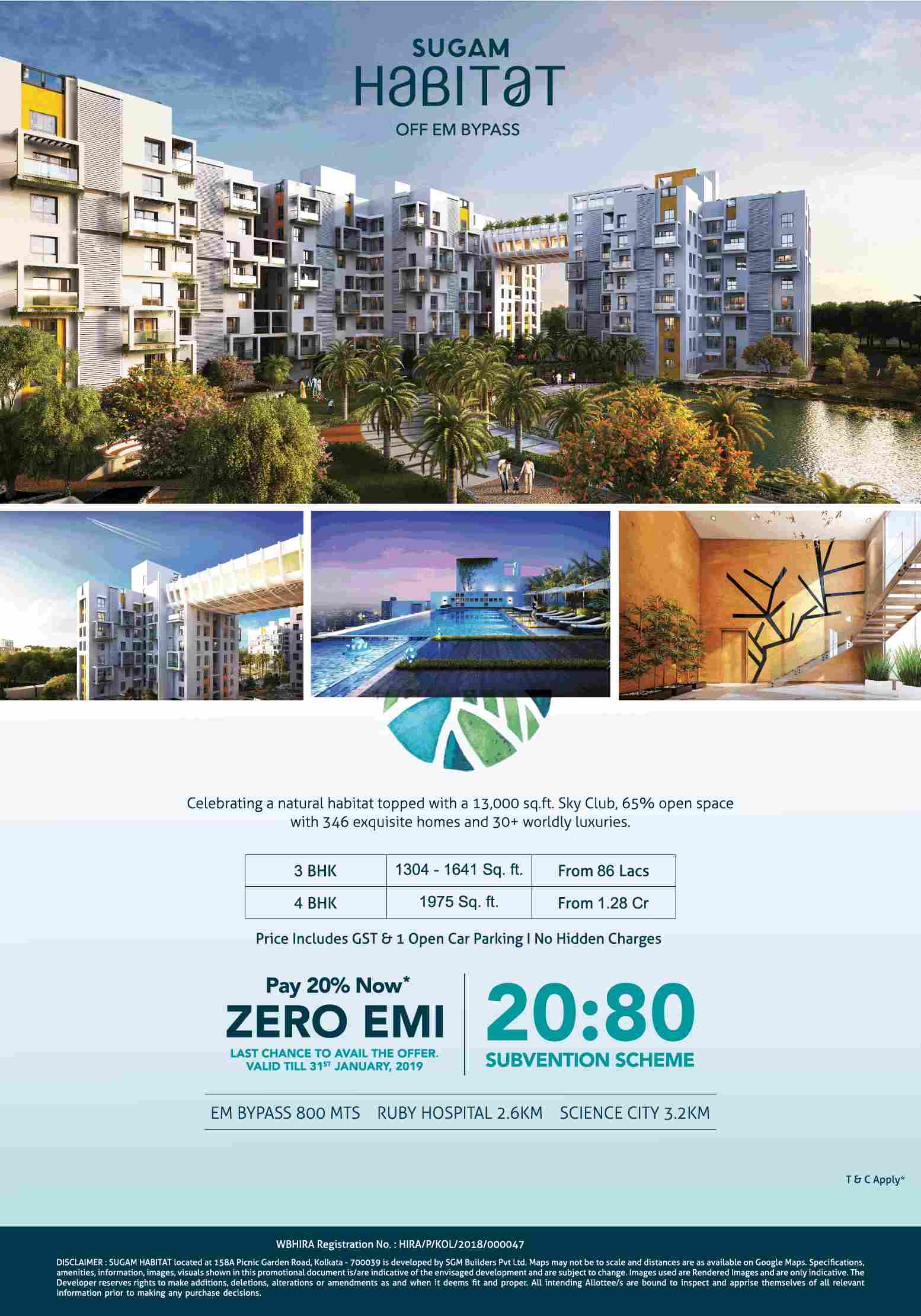 Pay 20% now and zero EMI at Sugam Habitat in Kolkata Update